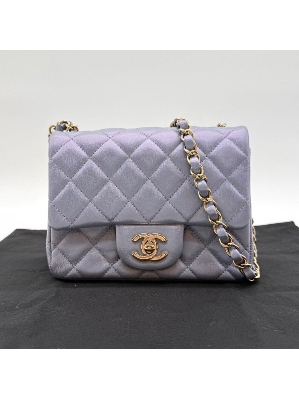 Chanel Shoulder Bag Lambskin Mini Quilted Metallic Purple CC Logo Turnlock Gold